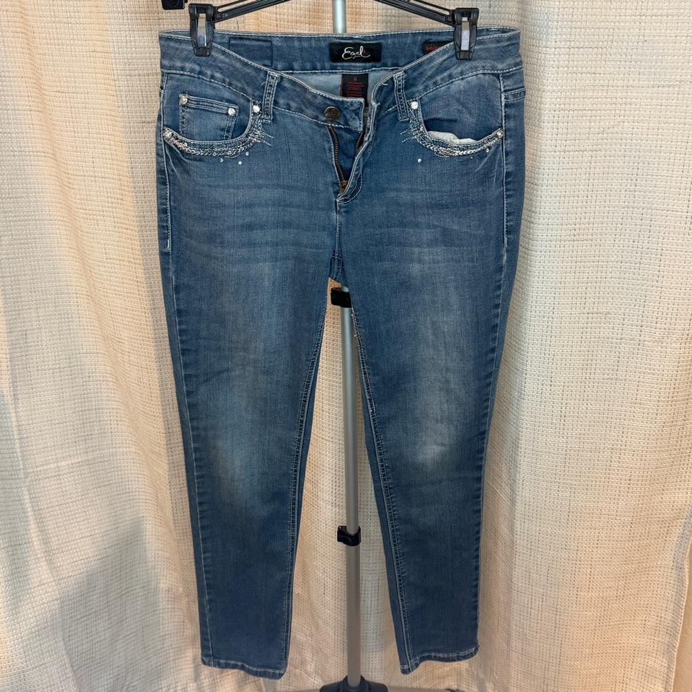 Earl Jeans Blue Skinny Jeans with Rhinestone Trim